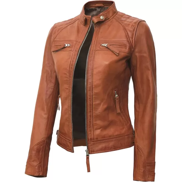 imageBlingsoul Brown Leather Jacket Women  Cafe Racer Black Womens Leather JacketsDiamond1  Tan Jacket