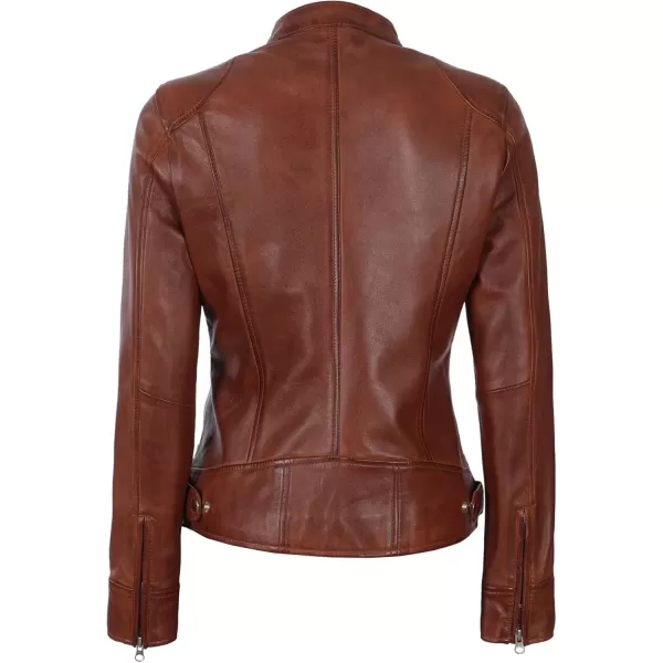 imageBlingsoul Brown Leather Jacket Women  Cafe Racer Black Womens Leather JacketsDodge  Cognac Jacket