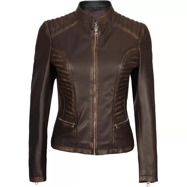 imageBlingsoul Brown Leather Jacket Women  Cafe Racer Black Womens Leather JacketsN185  Brown Jacket