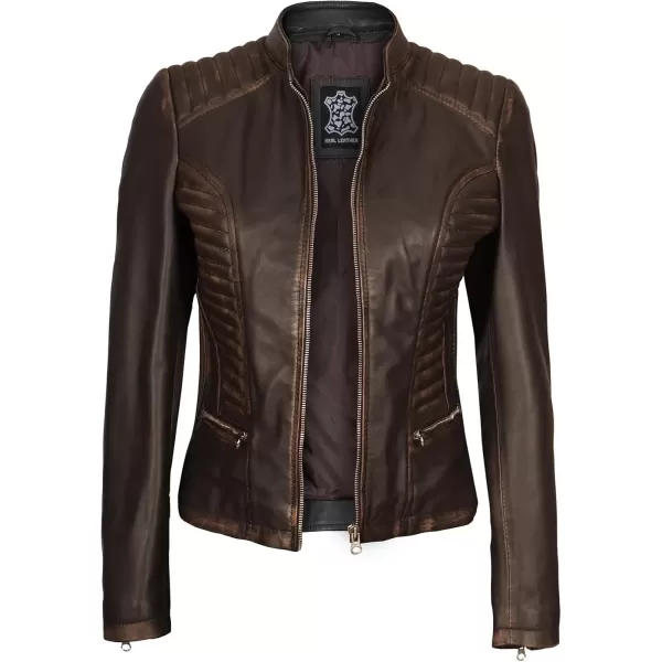 imageBlingsoul Brown Leather Jacket Women  Cafe Racer Black Womens Leather JacketsN185  Brown Jacket