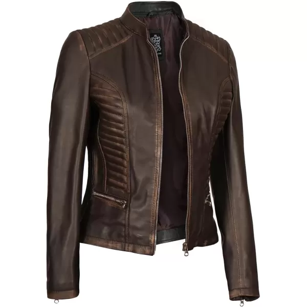 imageBlingsoul Brown Leather Jacket Women  Cafe Racer Black Womens Leather JacketsN185  Brown Jacket