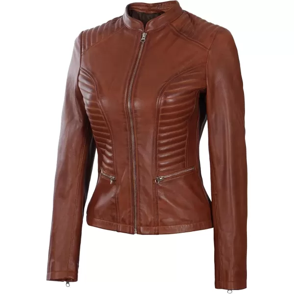 imageBlingsoul Brown Leather Jacket Women  Cafe Racer Black Womens Leather JacketsRachel  Cognac Jacket