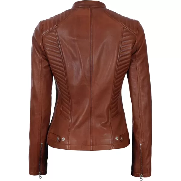 imageBlingsoul Brown Leather Jacket Women  Cafe Racer Black Womens Leather JacketsRachel  Cognac Jacket