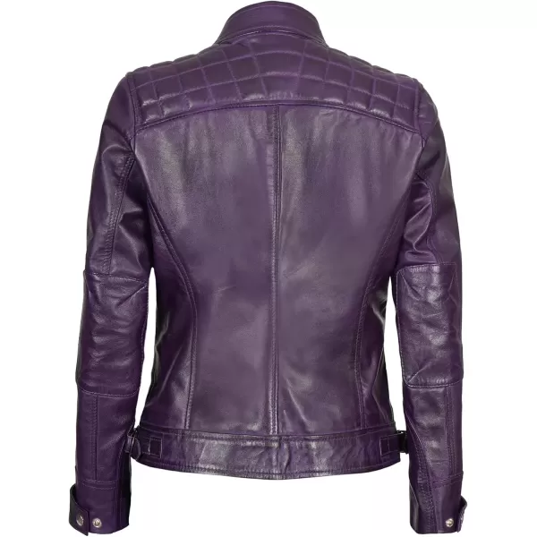 imageBlingsoul Real Lambskin Leather Jacket Women  Cafe Racer Stylish Womens Leather JacketsDiamond1  Purple Jacket