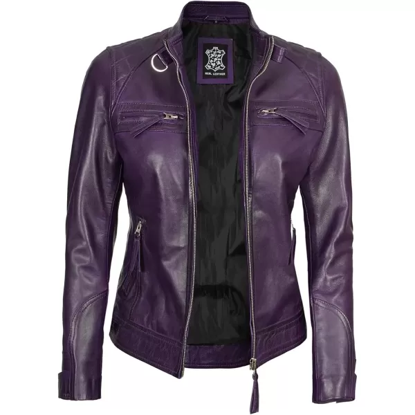 imageBlingsoul Real Lambskin Leather Jacket Women  Cafe Racer Stylish Womens Leather JacketsDiamond1  Purple Jacket