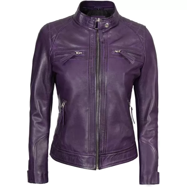 imageBlingsoul Real Lambskin Leather Jacket Women  Cafe Racer Stylish Womens Leather JacketsDiamond1  Purple Jacket