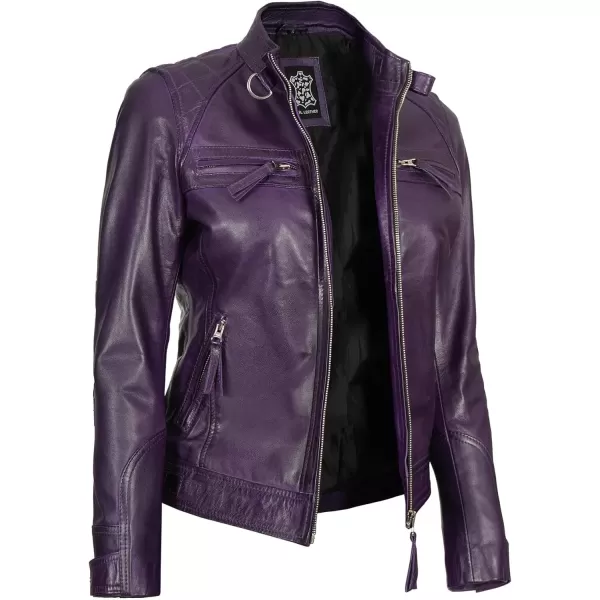 imageBlingsoul Real Lambskin Leather Jacket Women  Cafe Racer Stylish Womens Leather JacketsDiamond1  Purple Jacket