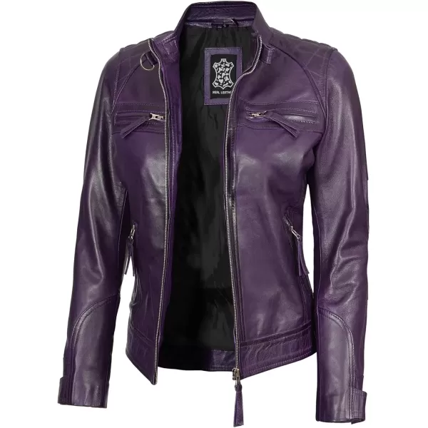 imageBlingsoul Real Lambskin Leather Jacket Women  Cafe Racer Stylish Womens Leather JacketsDiamond1  Purple Jacket