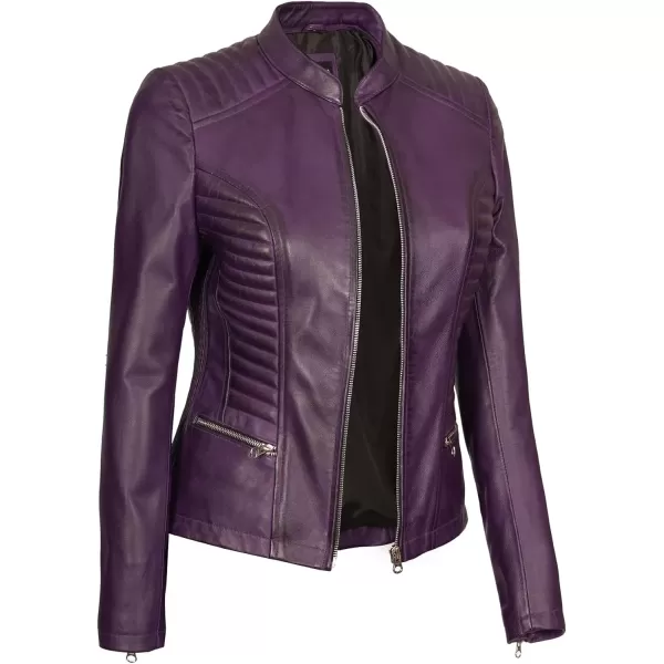 imageBlingsoul Real Lambskin Leather Jacket Women  Cafe Racer Stylish Womens Leather JacketsN185  Purple Jacket