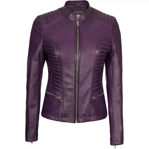 imageBlingsoul Real Lambskin Leather Jacket Women  Cafe Racer Stylish Womens Leather JacketsN185  Purple Jacket