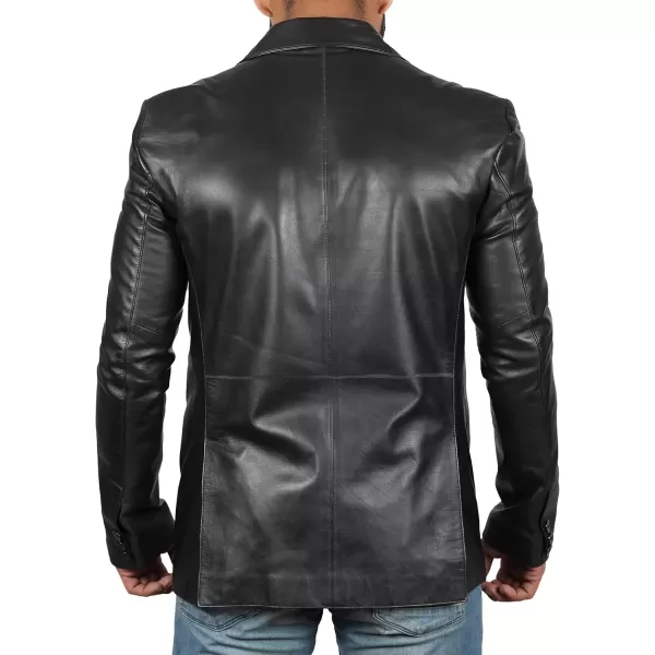 imageBlingsoul Real Lambskin Mens Leather Blazer  Casual 2 Buttons Leather Jacket for MenBlack  Leather Blazer