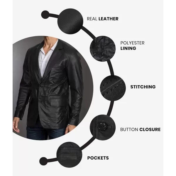 imageBlingsoul Real Lambskin Mens Leather Blazer  Casual 2 Buttons Leather Jacket for MenBlack  Leather Blazer