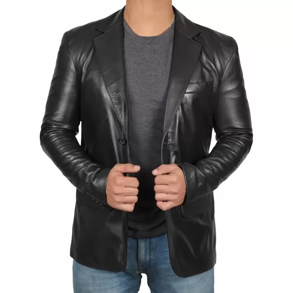 imageBlingsoul Real Lambskin Mens Leather Blazer  Casual 2 Buttons Leather Jacket for MenBlack  Leather Blazer