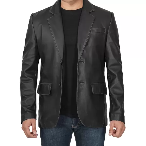 imageBlingsoul Real Lambskin Mens Leather Blazer  Casual 2 Buttons Leather Jacket for MenBlack  Samuel Blazer