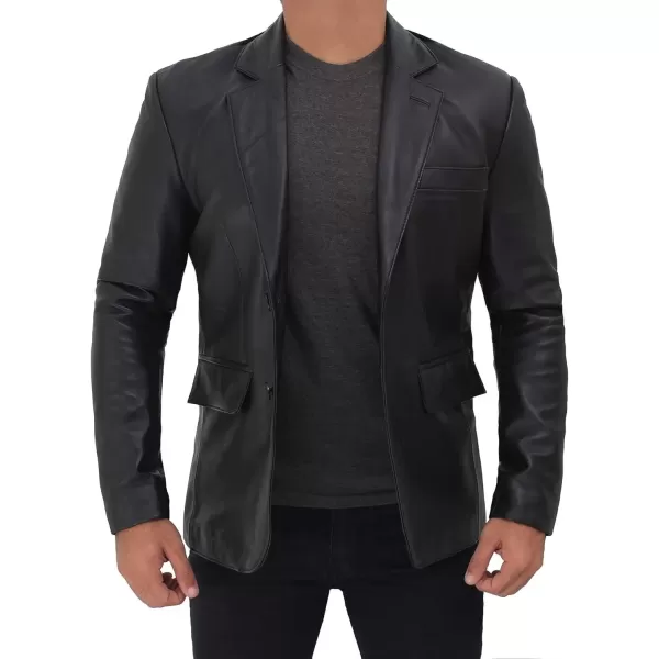 imageBlingsoul Real Lambskin Mens Leather Blazer  Casual 2 Buttons Leather Jacket for MenBrandon  Black Blazer Jacket