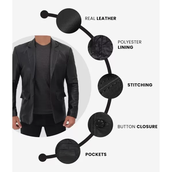 imageBlingsoul Real Lambskin Mens Leather Blazer  Casual 2 Buttons Leather Jacket for MenBrandon  Black Blazer Jacket