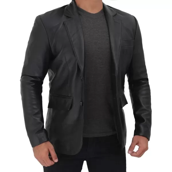 imageBlingsoul Real Lambskin Mens Leather Blazer  Casual 2 Buttons Leather Jacket for MenBrandon  Black Blazer Jacket