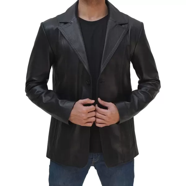 imageBlingsoul Real Lambskin Mens Leather Blazer  Casual 2 Buttons Leather Jacket for MenSurrey  Black Blazer