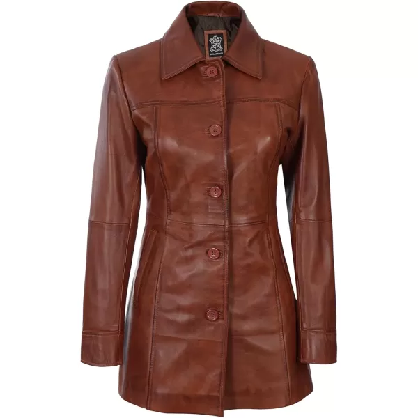 imageBlingsoul Womens Leather Jacket  Vintage Style Long Leather Jacket WomenKandis  Cognac Coat