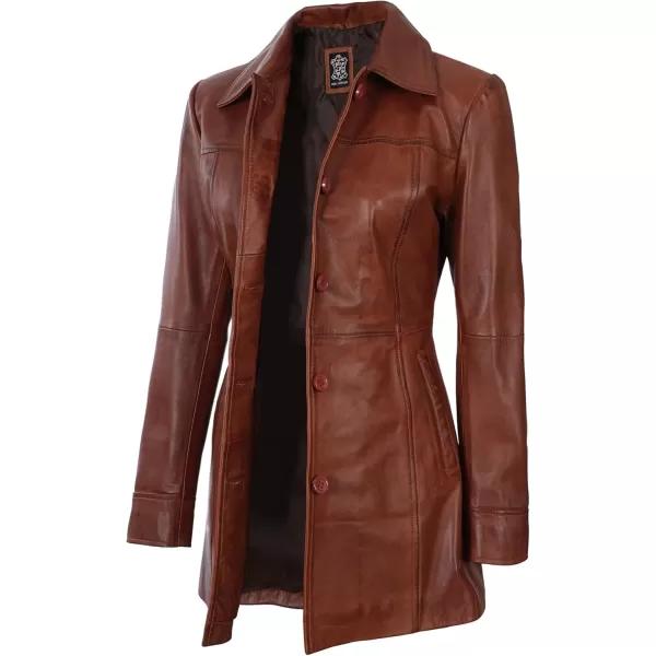 imageBlingsoul Womens Leather Jacket  Vintage Style Long Leather Jacket WomenKandis  Cognac Coat