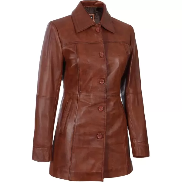 imageBlingsoul Womens Leather Jacket  Vintage Style Long Leather Jacket WomenKandis  Cognac Coat