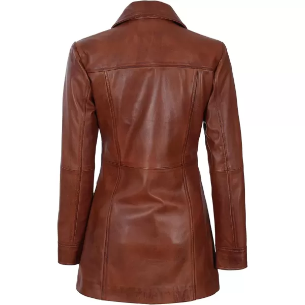 imageBlingsoul Womens Leather Jacket  Vintage Style Long Leather Jacket WomenKandis  Cognac Coat