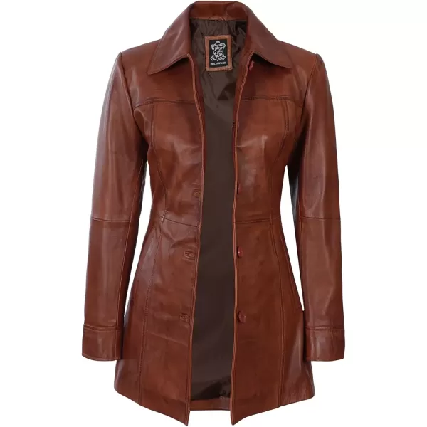 imageBlingsoul Womens Leather Jacket  Vintage Style Long Leather Jacket WomenKandis  Cognac Coat