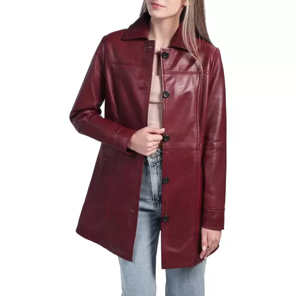 imageBlingsoul Womens Leather Jacket  Vintage Style Long Leather Jacket WomenKandis  Maroon Coat