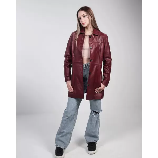 imageBlingsoul Womens Leather Jacket  Vintage Style Long Leather Jacket WomenKandis  Maroon Coat