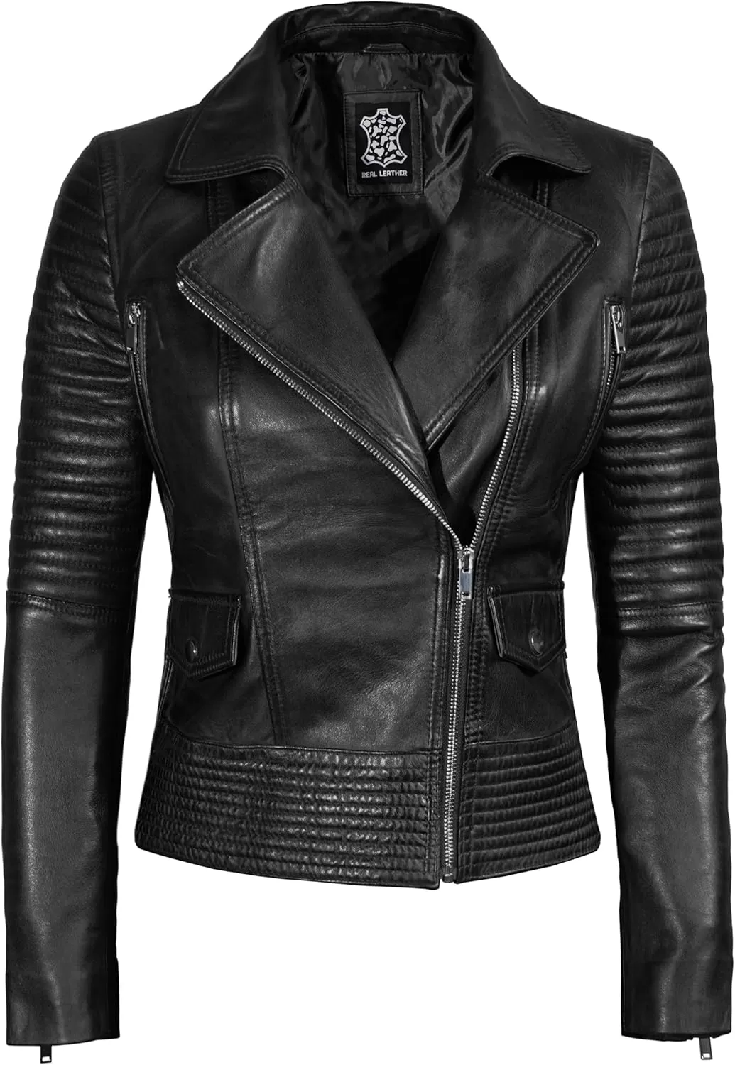 imageBlingsoul Asymmetrical Lambskin Leather Jacket Women  Classic Moto Style Womens Leather JacketsGadot  Black Jacket