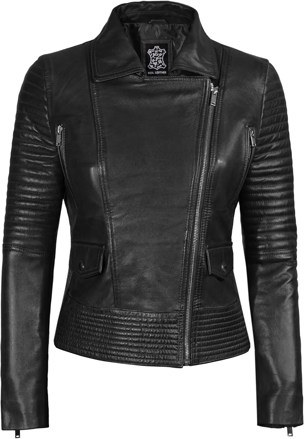 imageBlingsoul Asymmetrical Lambskin Leather Jacket Women  Classic Moto Style Womens Leather JacketsGadot  Black Jacket