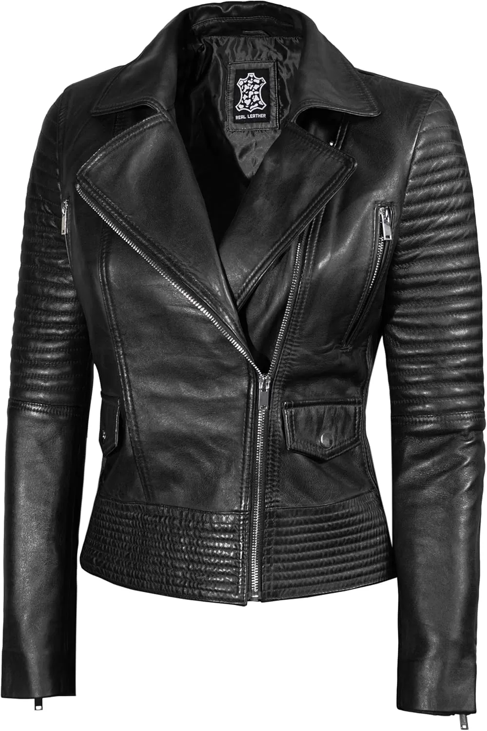 imageBlingsoul Asymmetrical Lambskin Leather Jacket Women  Classic Moto Style Womens Leather JacketsGadot  Black Jacket