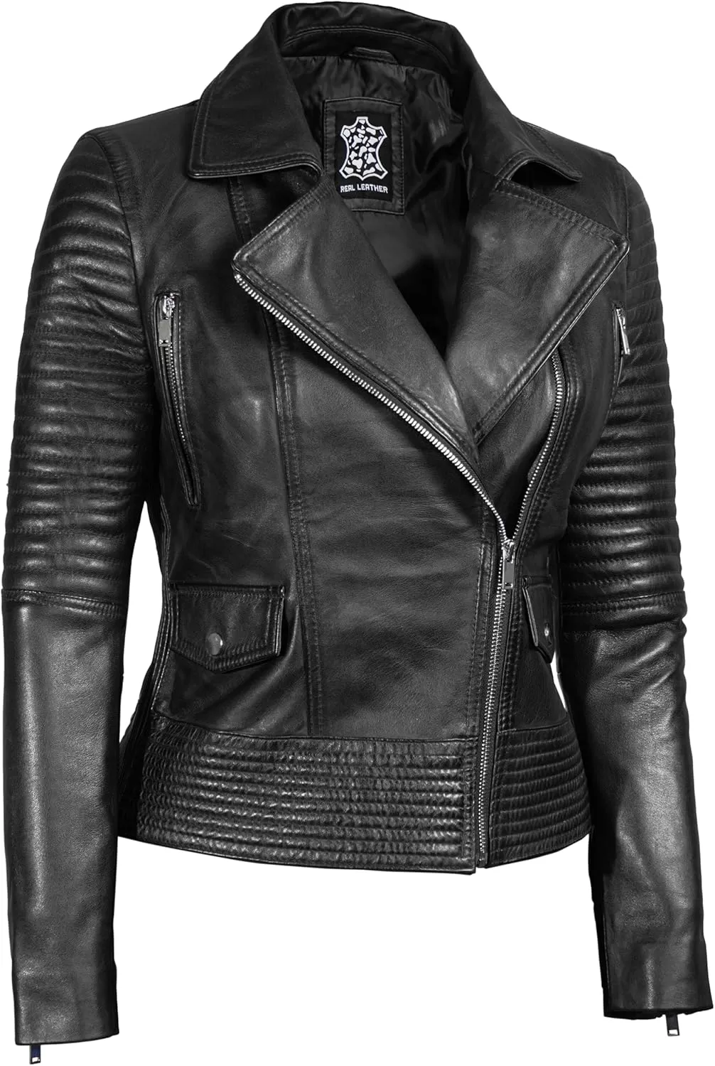 imageBlingsoul Asymmetrical Lambskin Leather Jacket Women  Classic Moto Style Womens Leather JacketsGadot  Black Jacket