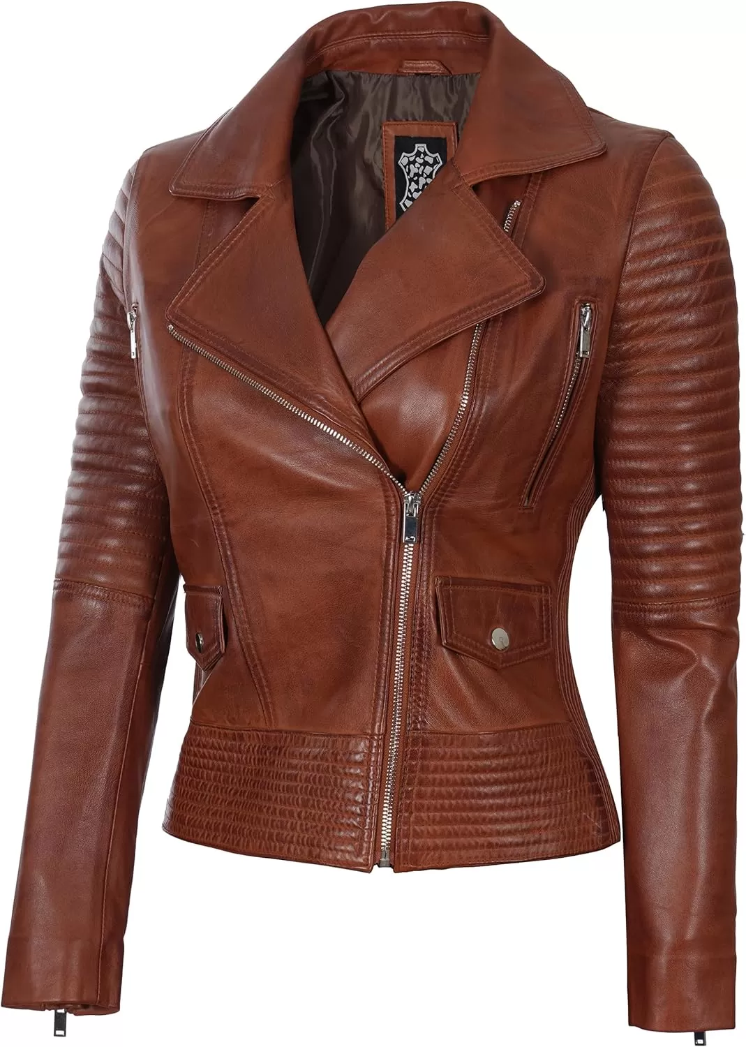 imageBlingsoul Asymmetrical Lambskin Leather Jacket Women  Classic Moto Style Womens Leather JacketsGadot  Cognac Jacket