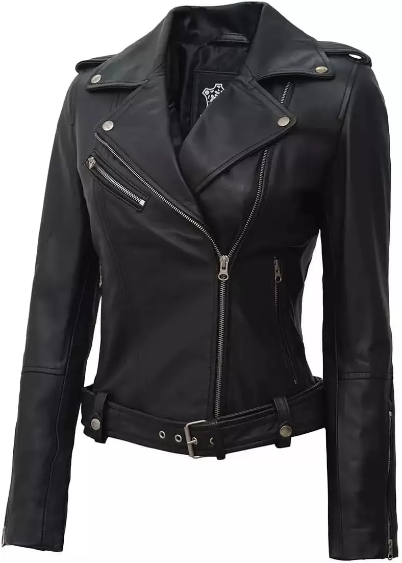 imageBlingsoul Asymmetrical Lambskin Leather Jacket Women  Classic Moto Style Womens Leather JacketsMargaret  Black Jacket