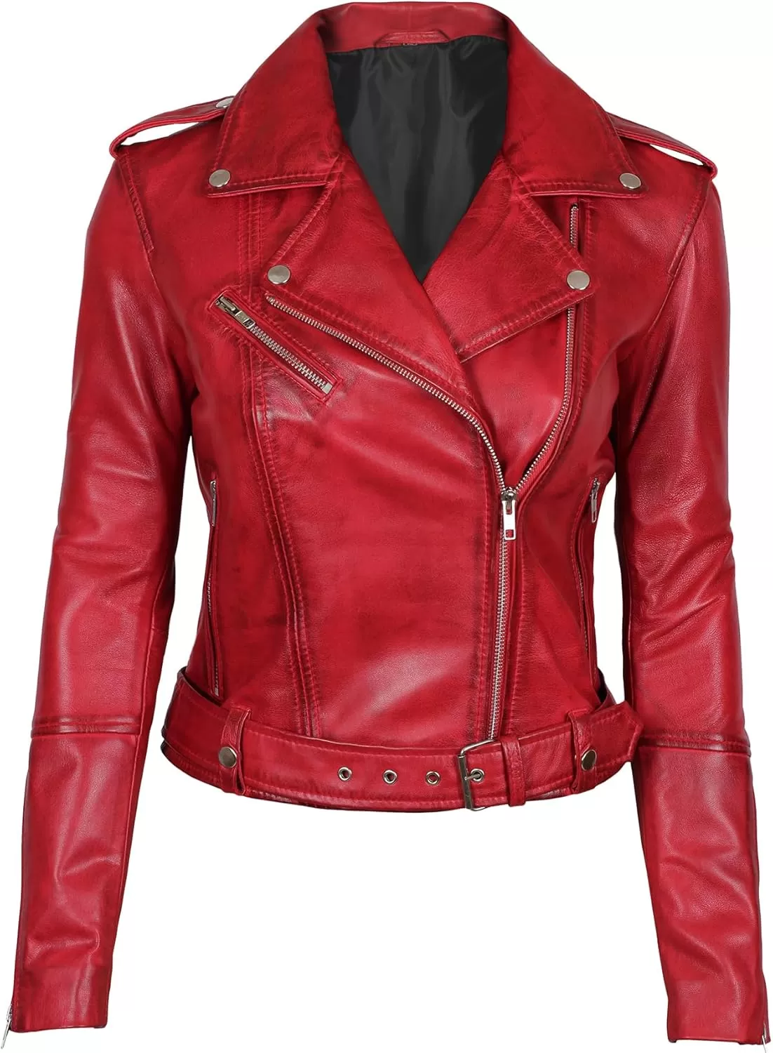 imageBlingsoul Asymmetrical Lambskin Leather Jacket Women  Classic Moto Style Womens Leather JacketsMargaret  Red Jacket
