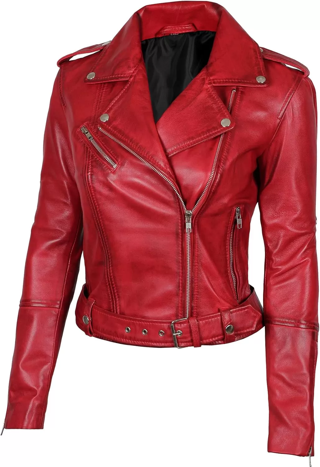 imageBlingsoul Asymmetrical Lambskin Leather Jacket Women  Classic Moto Style Womens Leather JacketsMargaret  Red Jacket