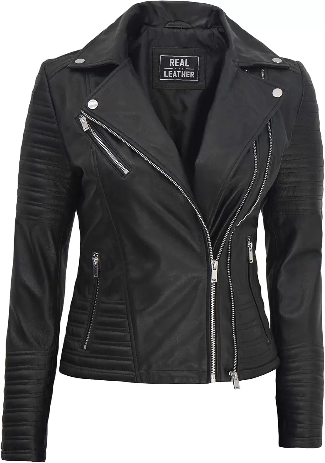 imageBlingsoul Asymmetrical Lambskin Leather Jacket Women  Classic Moto Style Womens Leather JacketsNicholle  Black Jacket