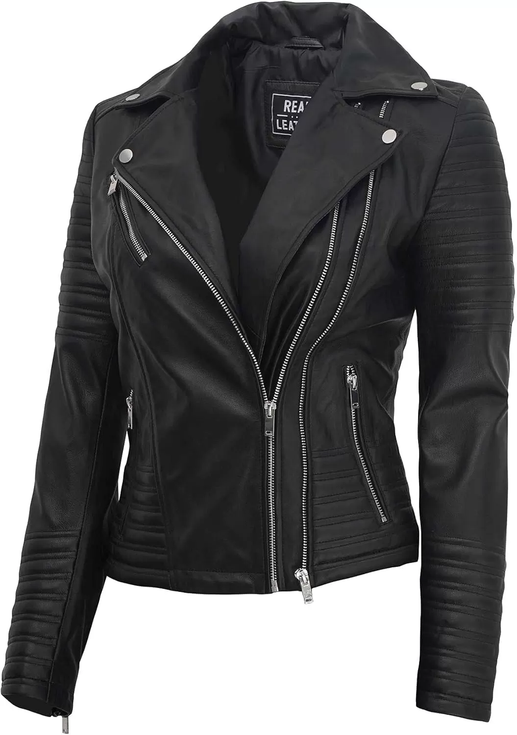 imageBlingsoul Asymmetrical Lambskin Leather Jacket Women  Classic Moto Style Womens Leather JacketsNicholle  Black Jacket