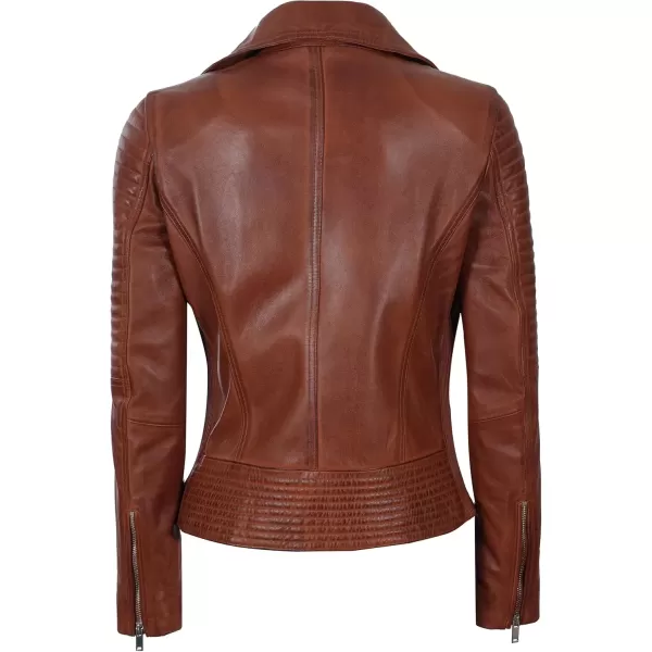 imageBlingsoul Asymmetrical Lambskin Leather Jacket Women  Classic Moto Style Womens Leather JacketsGadot  Cognac Jacket