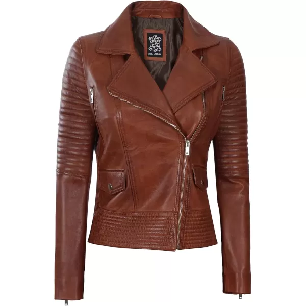 imageBlingsoul Asymmetrical Lambskin Leather Jacket Women  Classic Moto Style Womens Leather JacketsGadot  Cognac Jacket