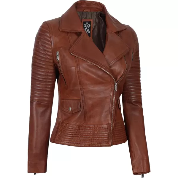 imageBlingsoul Asymmetrical Lambskin Leather Jacket Women  Classic Moto Style Womens Leather JacketsGadot  Cognac Jacket