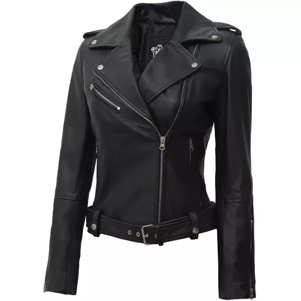imageBlingsoul Asymmetrical Lambskin Leather Jacket Women  Classic Moto Style Womens Leather JacketsMargaret  Black Jacket