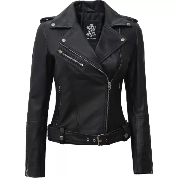 imageBlingsoul Asymmetrical Lambskin Leather Jacket Women  Classic Moto Style Womens Leather JacketsMargaret  Black Jacket