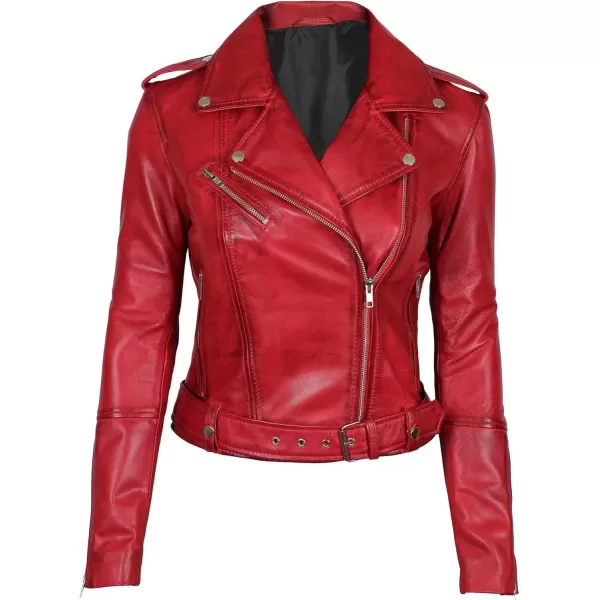 imageBlingsoul Asymmetrical Lambskin Leather Jacket Women  Classic Moto Style Womens Leather JacketsMargaret  Red Jacket
