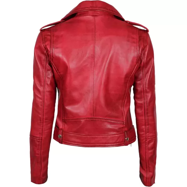 imageBlingsoul Asymmetrical Lambskin Leather Jacket Women  Classic Moto Style Womens Leather JacketsMargaret  Red Jacket