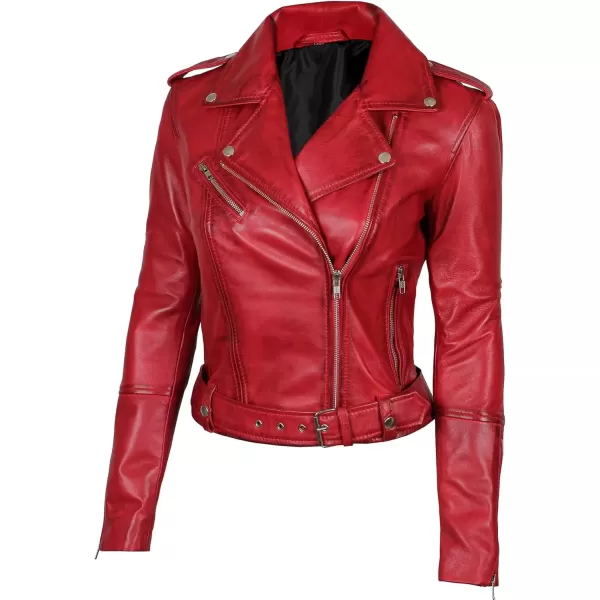 imageBlingsoul Asymmetrical Lambskin Leather Jacket Women  Classic Moto Style Womens Leather JacketsMargaret  Red Jacket