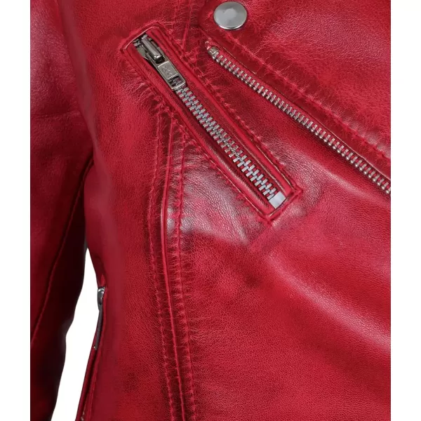 imageBlingsoul Asymmetrical Lambskin Leather Jacket Women  Classic Moto Style Womens Leather JacketsMargaret  Red Jacket