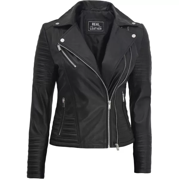 imageBlingsoul Asymmetrical Lambskin Leather Jacket Women  Classic Moto Style Womens Leather JacketsNicholle  Black Jacket