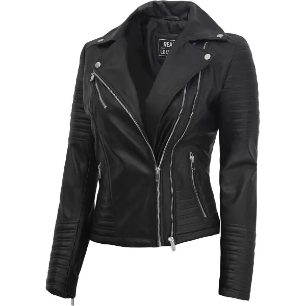 imageBlingsoul Asymmetrical Lambskin Leather Jacket Women  Classic Moto Style Womens Leather JacketsNicholle  Black Jacket